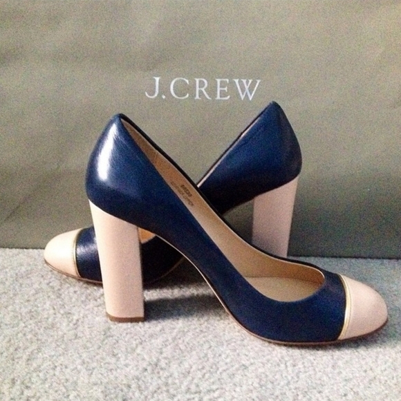 J. Crew Women's Navy and Cream Heels - Picture 1 of 10